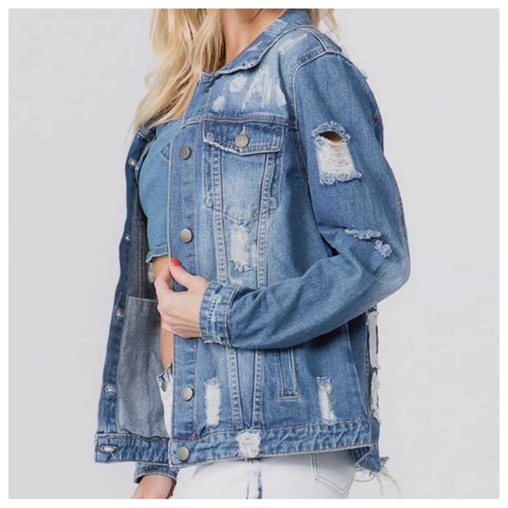 FASHION TOUR DISTRESSED DENIM JACKET - Picture 3 of 4